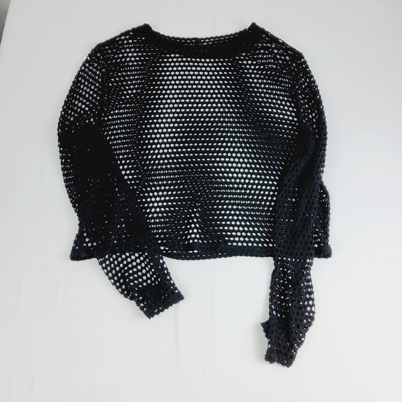 Fashion Nova Tops - Fashion Nova Womens Plus Size Black Fishnet Long Sleeve Crop Top (2X)
